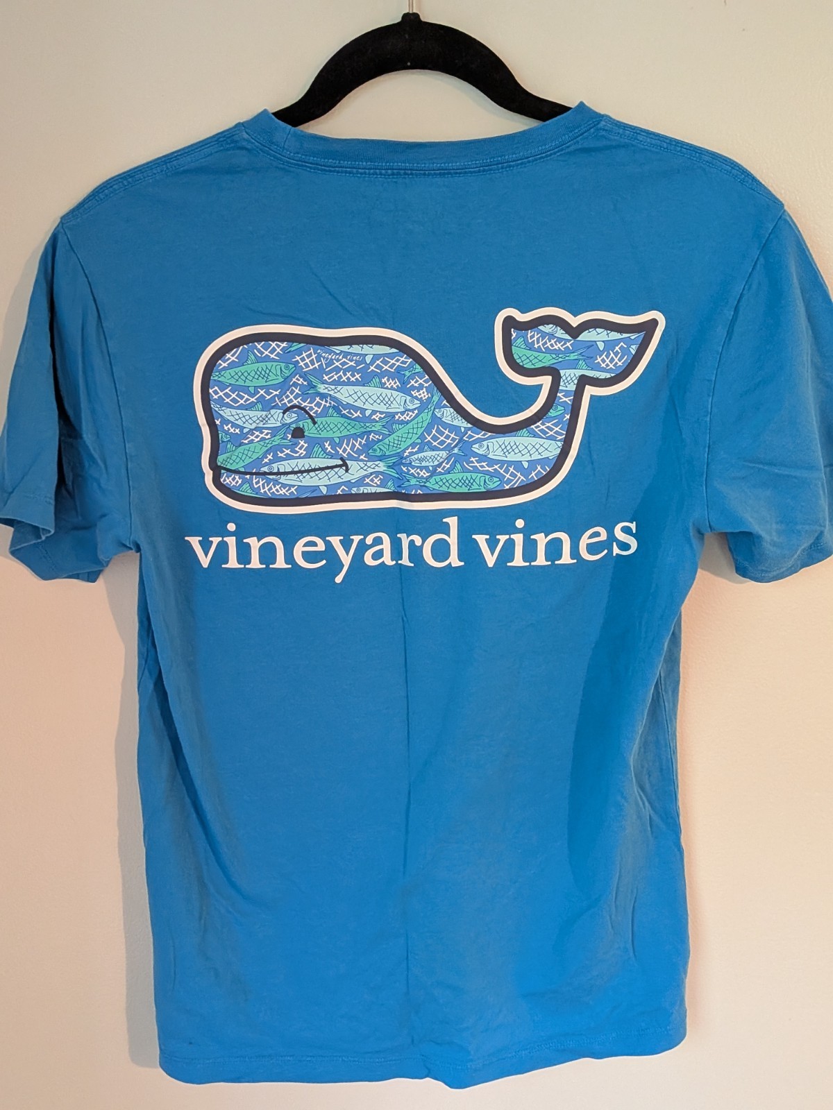 Vineyard Vines Lt. Blue Whale/Sardines Print 100% Cotton Crew T-Shirt Sz XS EUC