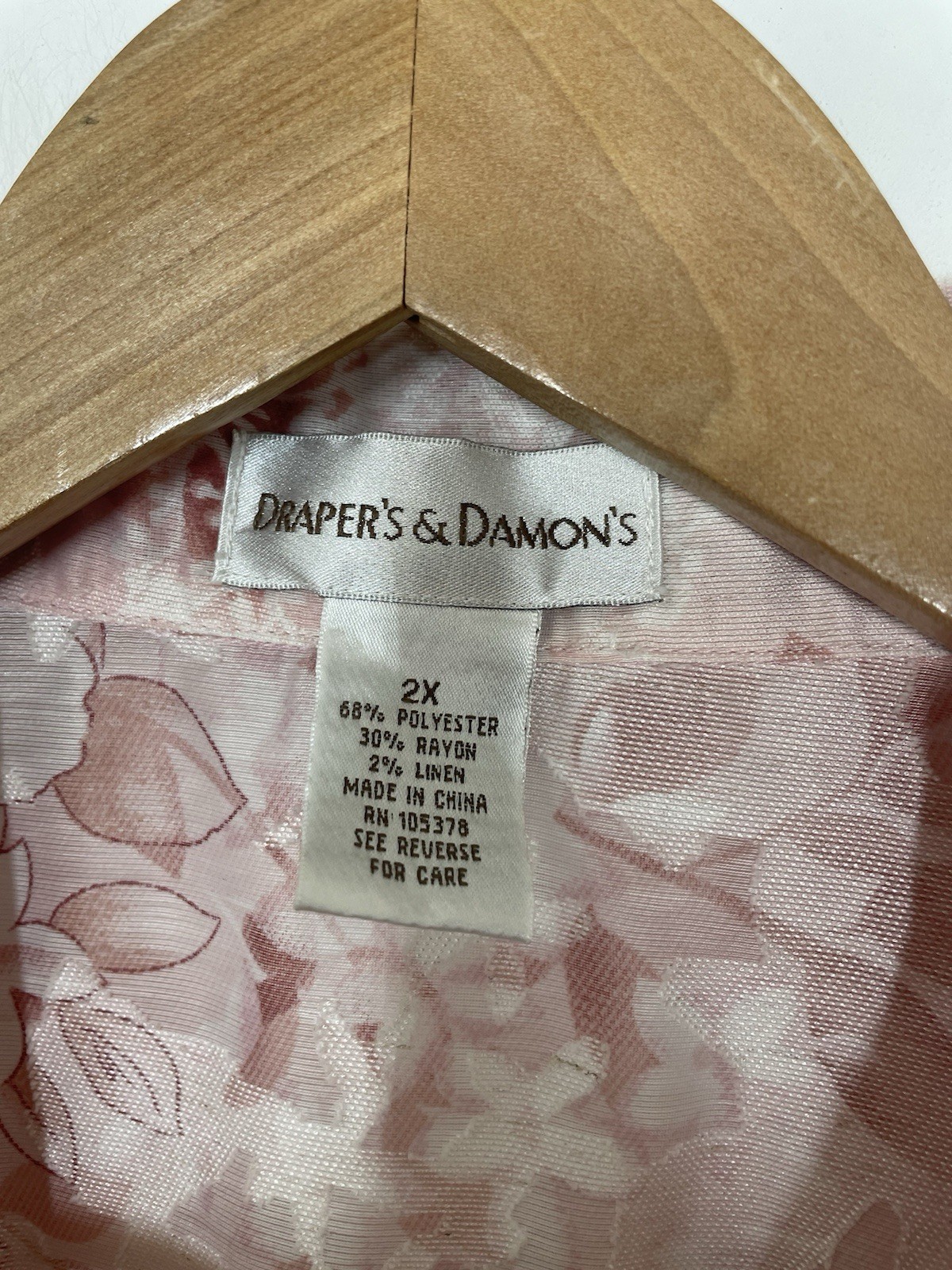 DRAPER’S & DAMON’S Floral Semi Sheer Button Up Top Shirt Blouse Pink Size 2X