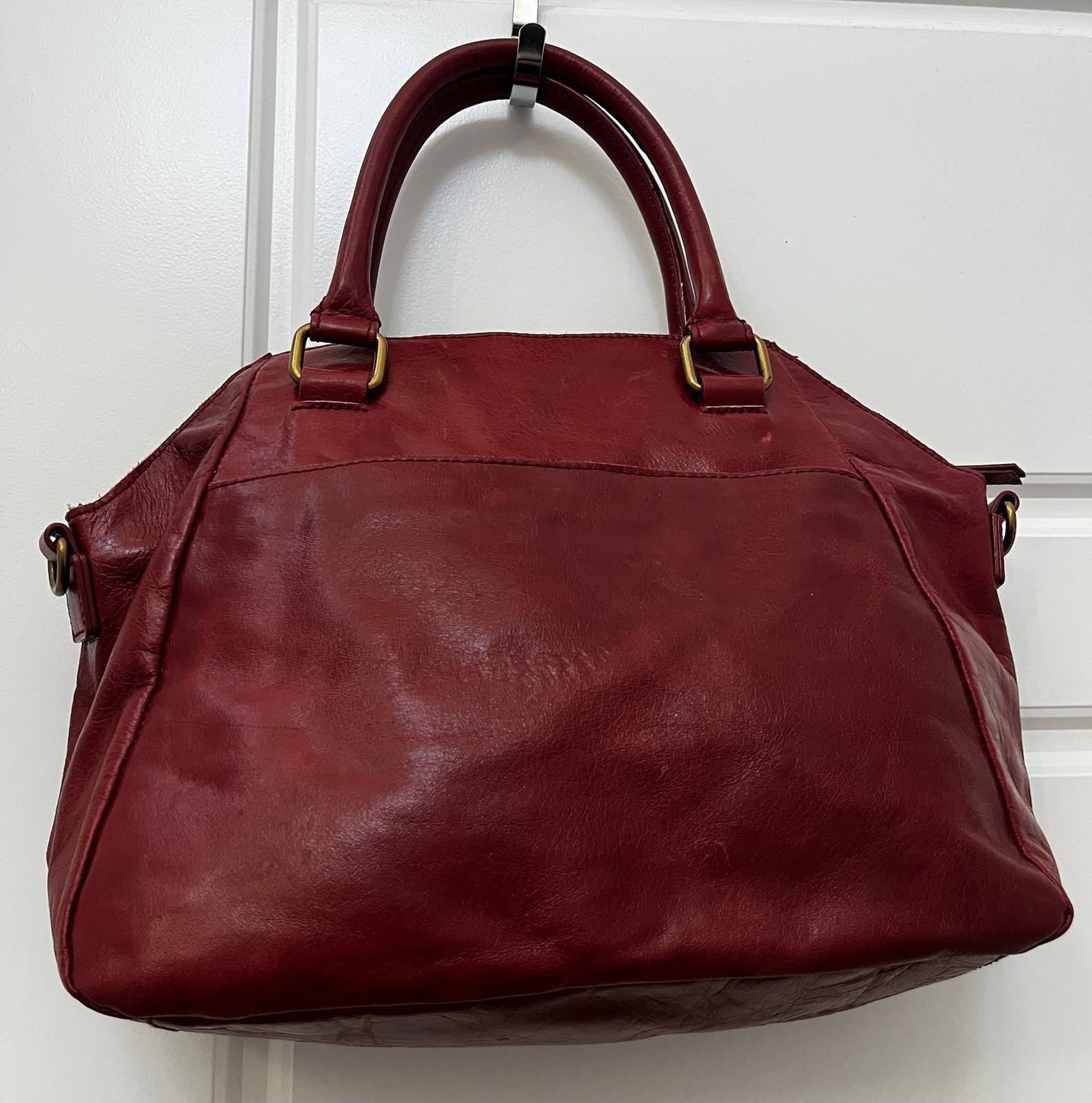 Elliott Lucca Red Large Satchel Gold Hardware Turn Lock Detachable Strap