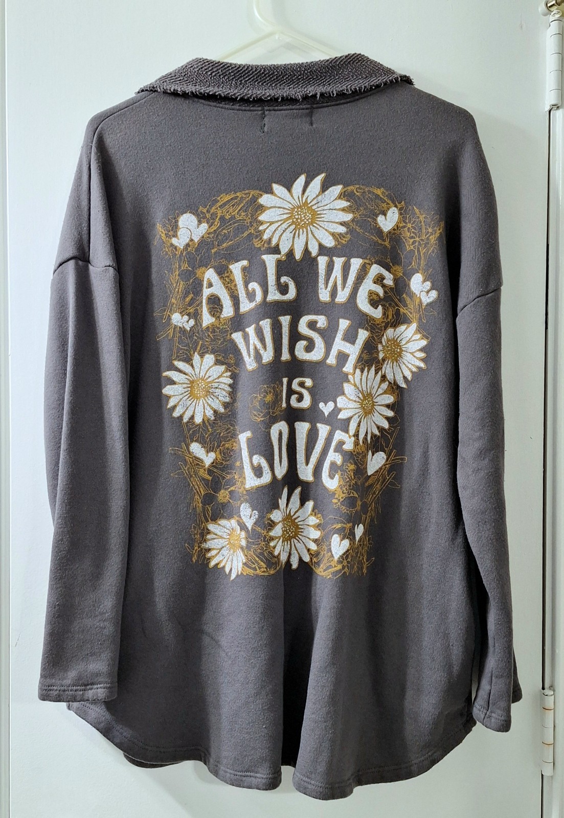 All We Wish Is Love French Terry Shacket Sz Large Oversized Boho Jacket Daisies