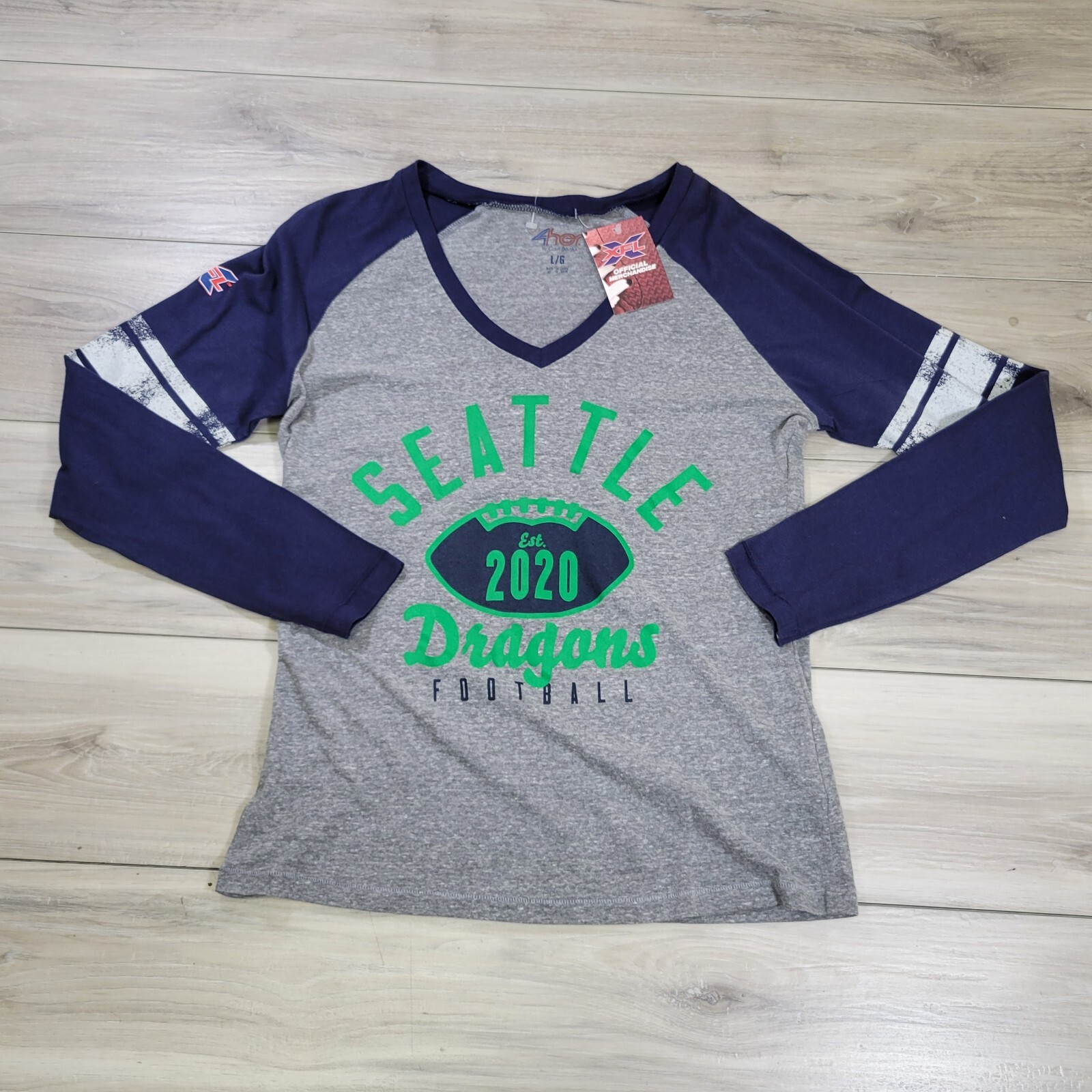 G-III 4Her T-Shirt Women’s Large Gray Seattle Dragons V-Neck Long Sleeve New