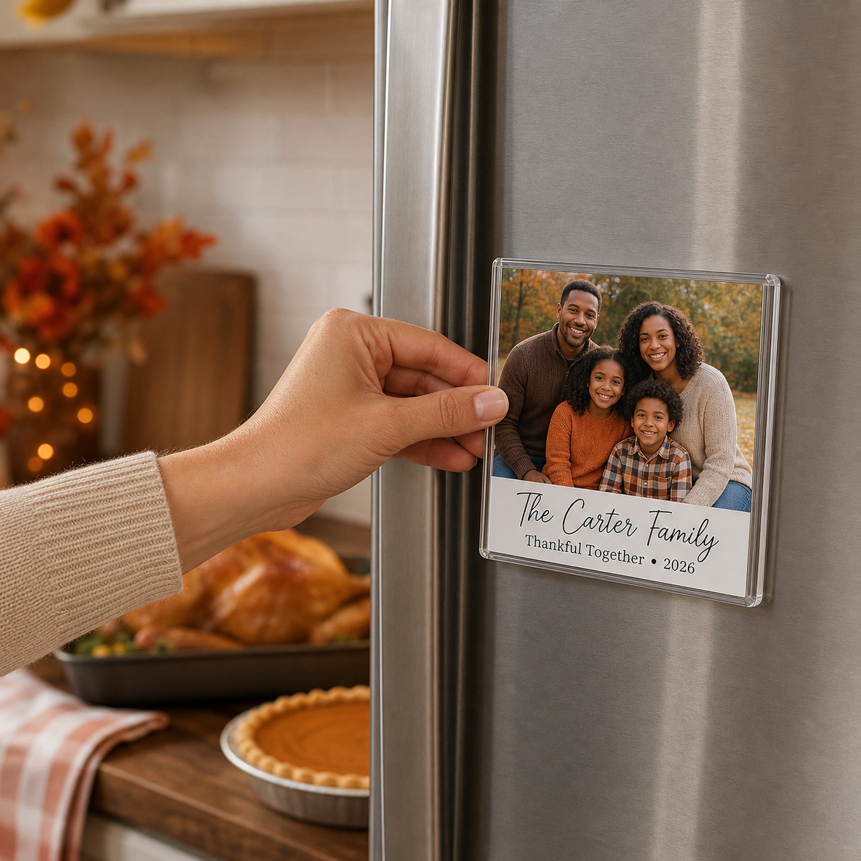 Personalized Thanksgiving Family Photo Magnet Custom Name Year