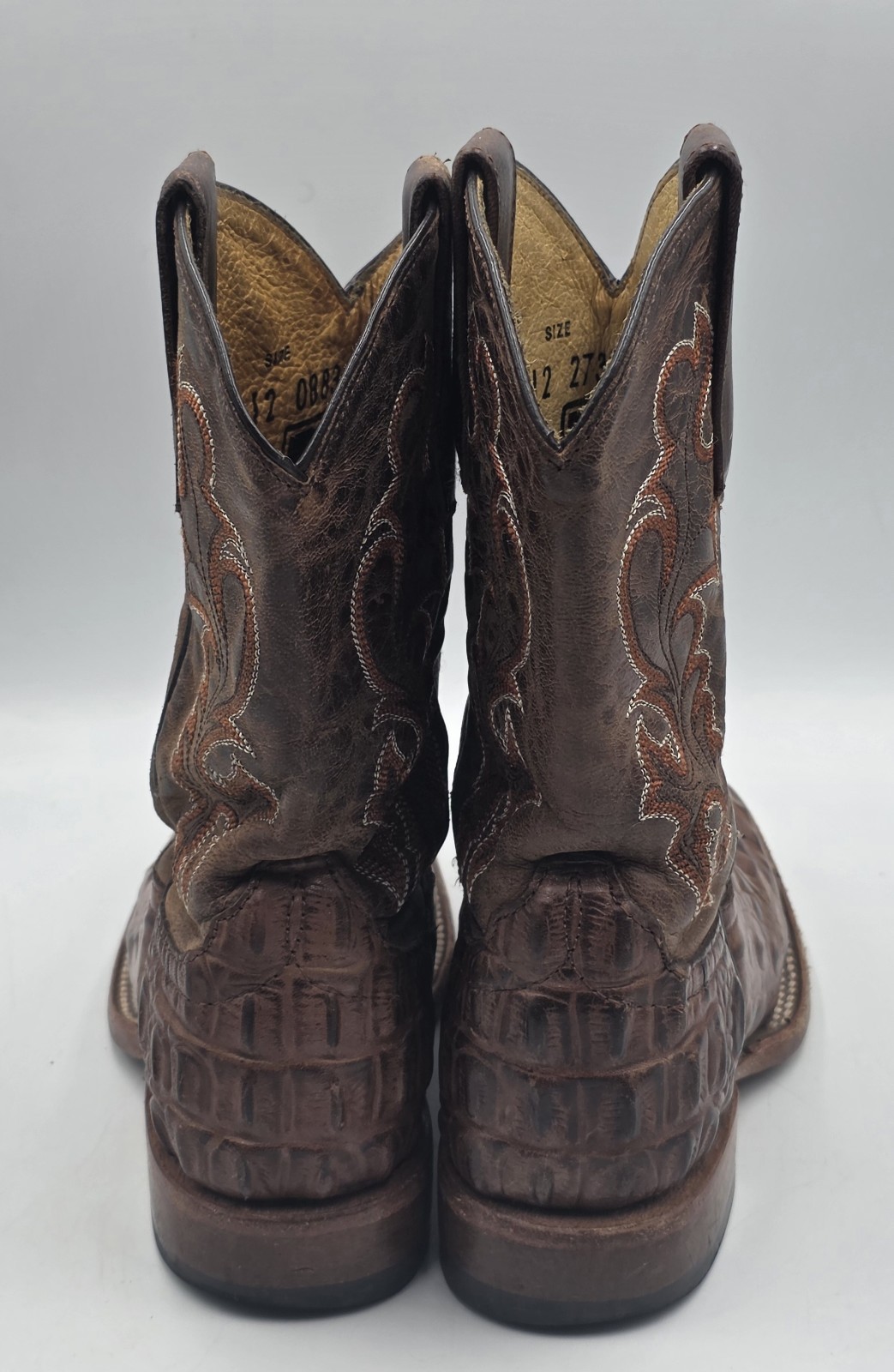 Horse Power HPK1070 Kids Cowboy Boots Sz 12 Brown Nile Print Square Toe Leather