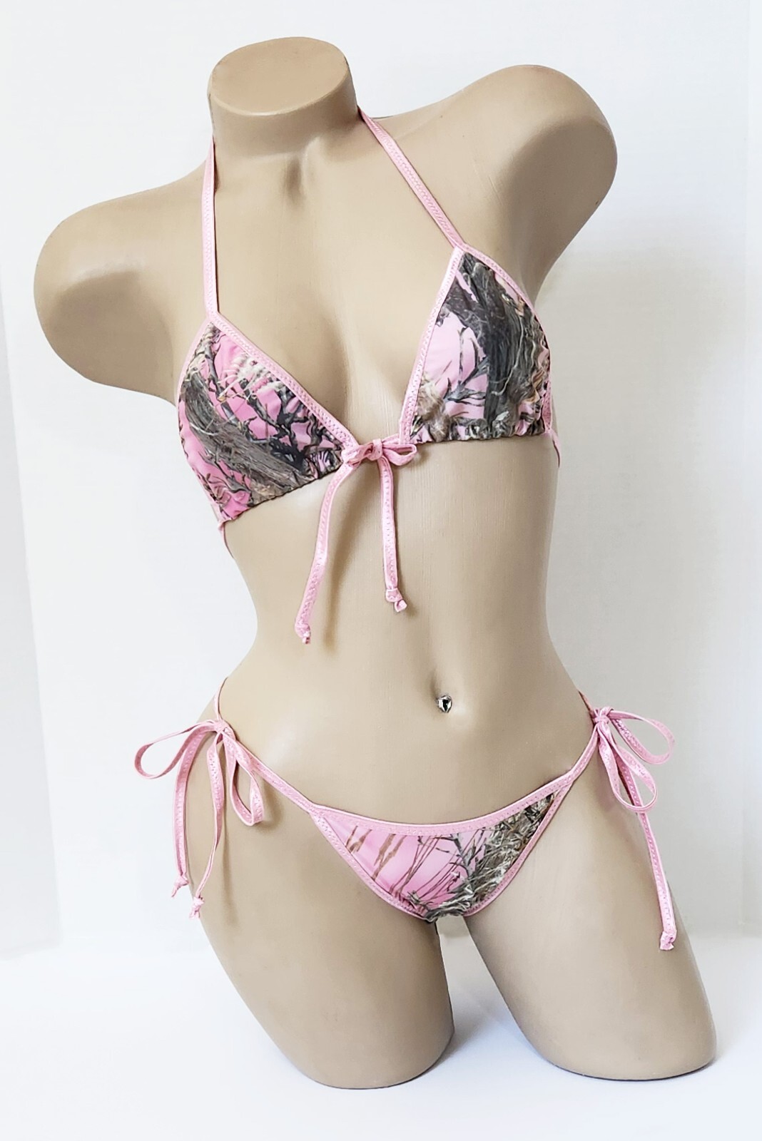 Pink Camo Bikini w/Pink – Front Tie Top! Scrunched or Not – Custom Made – XS – L
