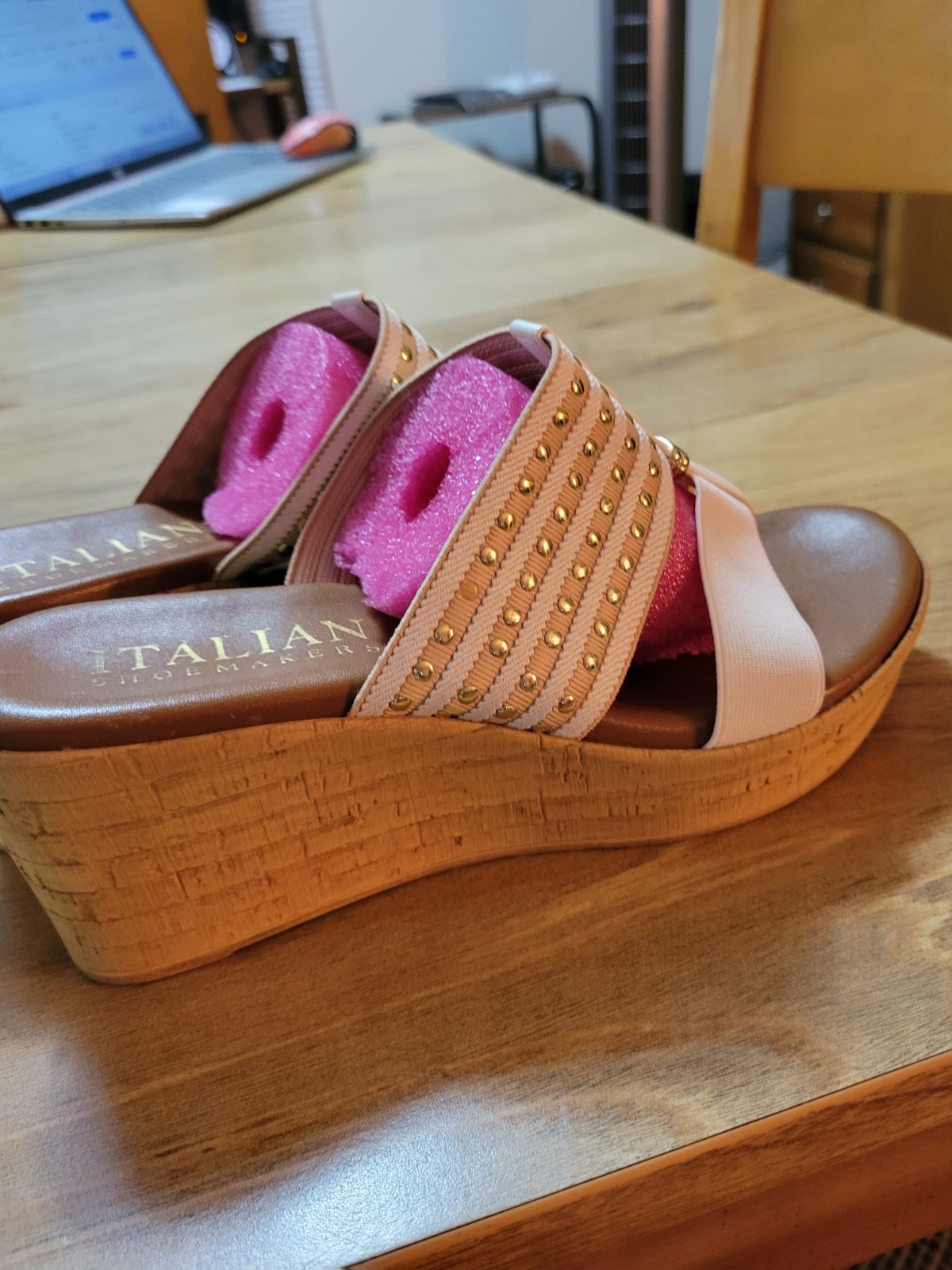 Elastic Stretch Platform Wedge Slide Sandals By Italian Shoemakers Sz 7.5 CLEAN!