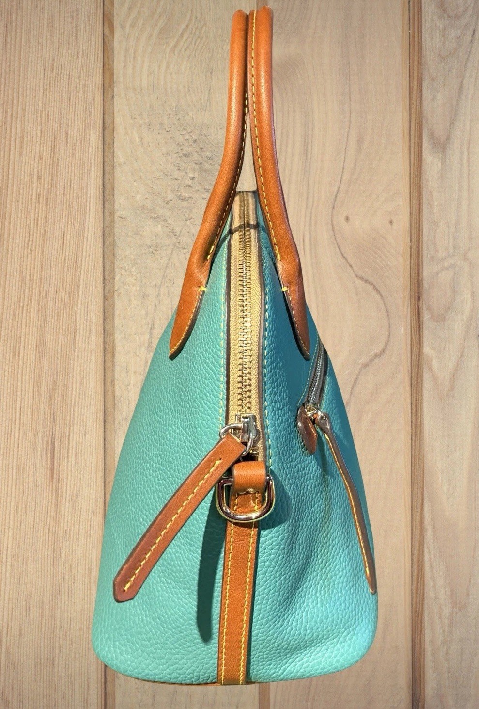 Dooney Bourke Spearmint Turquoise Green Domed Satchel Bag Pebbled Leather Purse