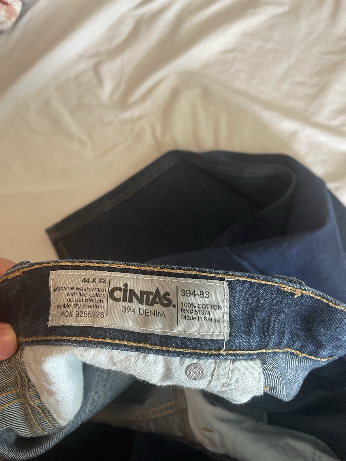 Cintas 394 Blue Denim Work Pants Men’s 44×32 Cotton Construction Workwear