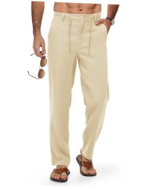 Men’s Linen Pants Casual Travel 5 Pockets Lightweight 30W x 29L Light Khaki