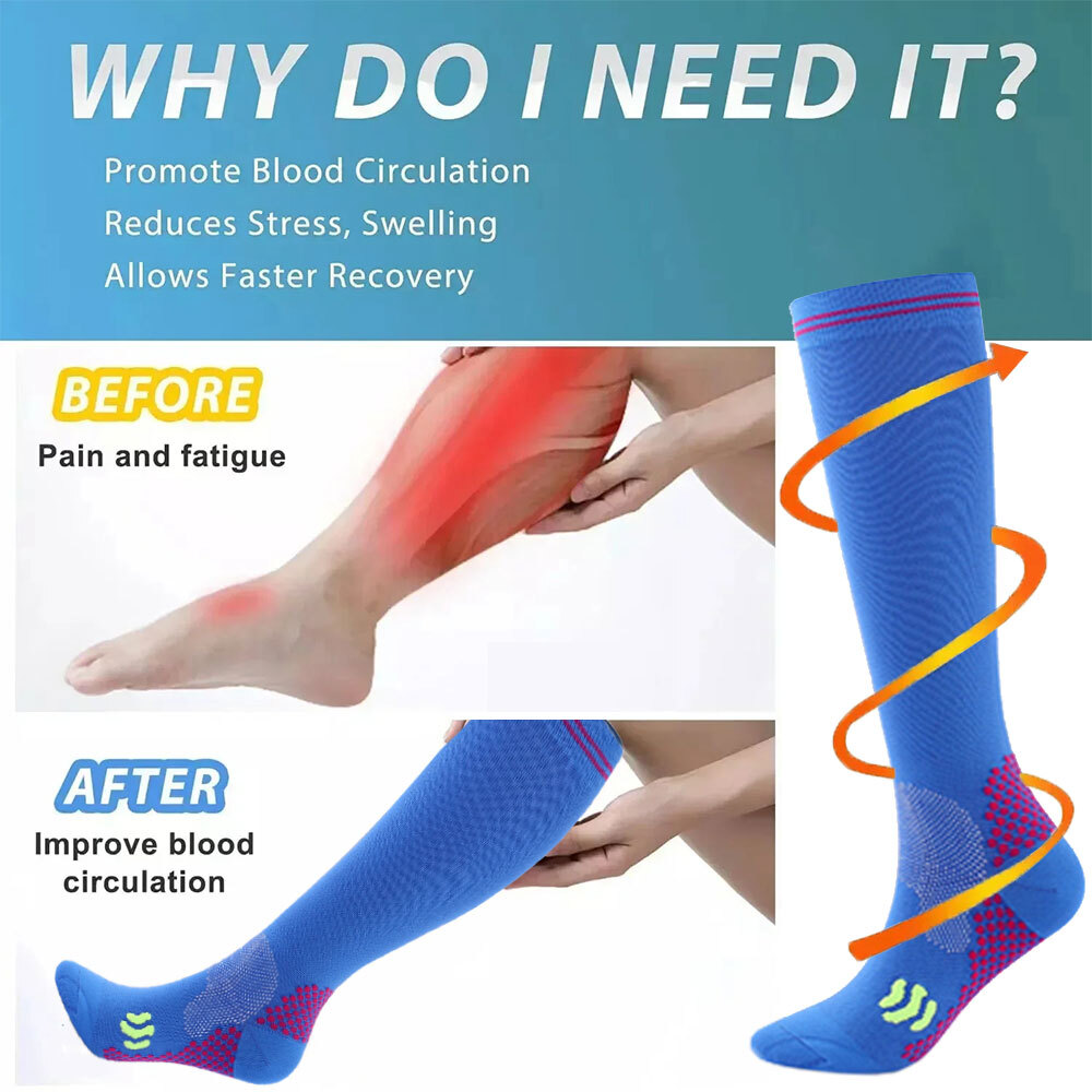 3 Pair Neuropathy Compression Socks For Unisex Calf High Solid Support Stockings