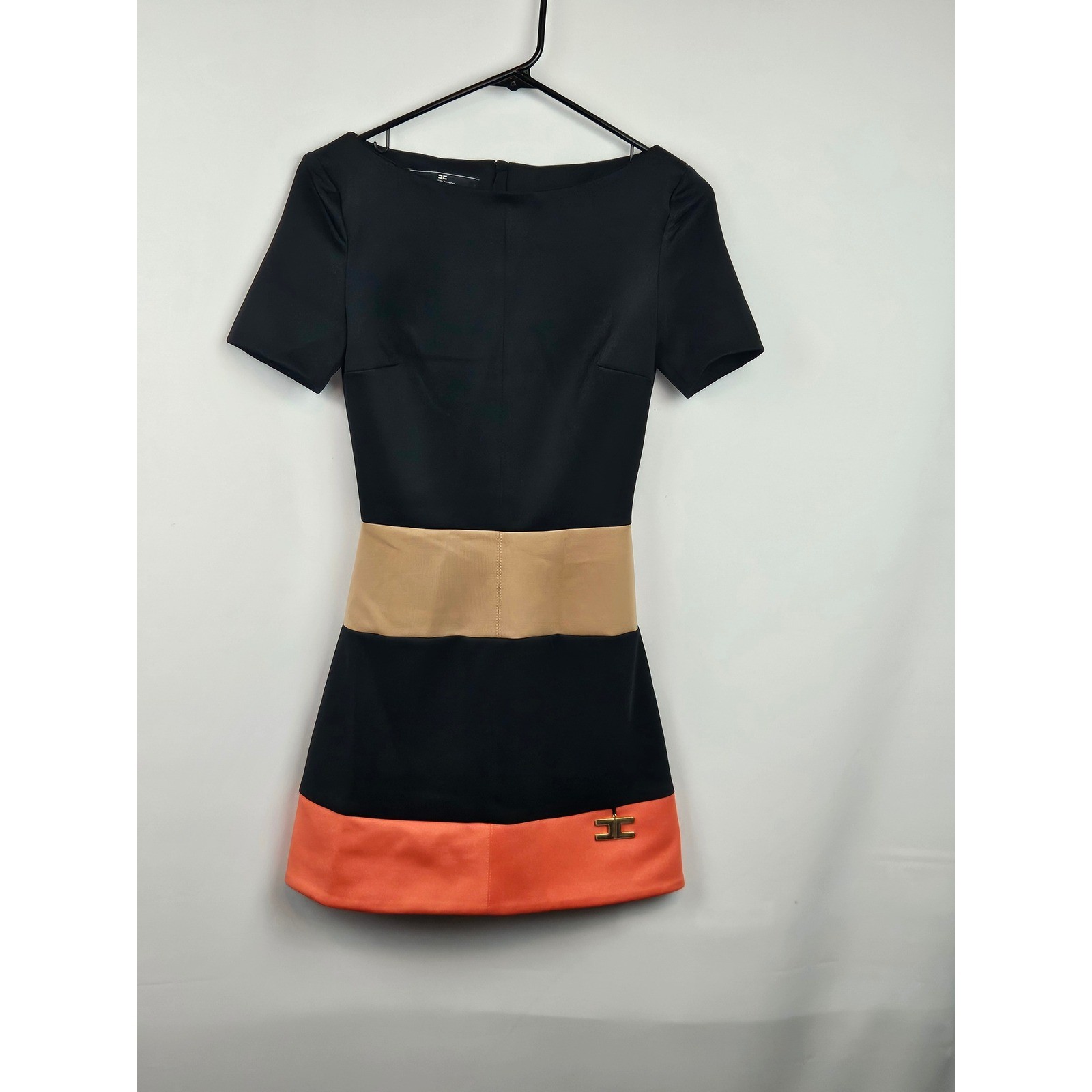 Elisabetta Franchi Colorblock Mini Dress Black Orange Tan IT 38 AB7303421