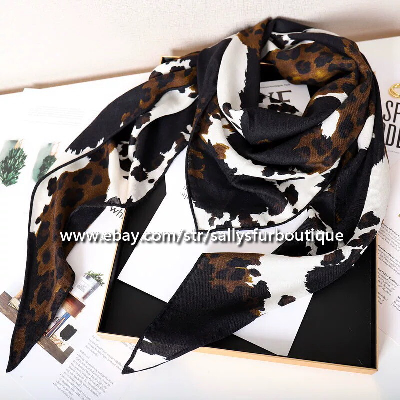 Sallys Cashmere & Silk Wrap Scarf Leopard Print Large Triangle Shawl 210*120cm