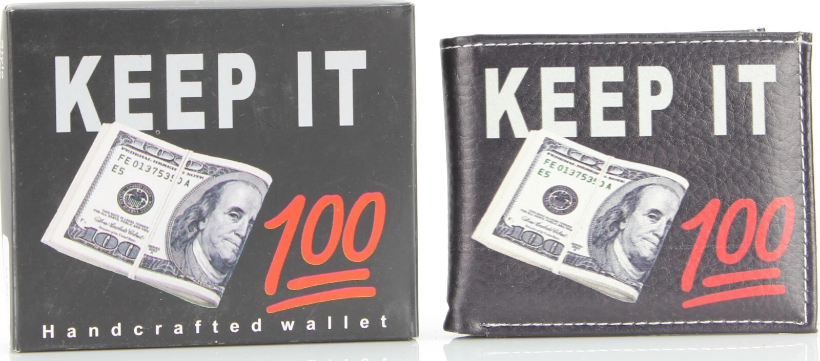 Keep It 100 $100 Bill Printed Wallet Handcrafted BI-Fold Men’s Vegan Leather