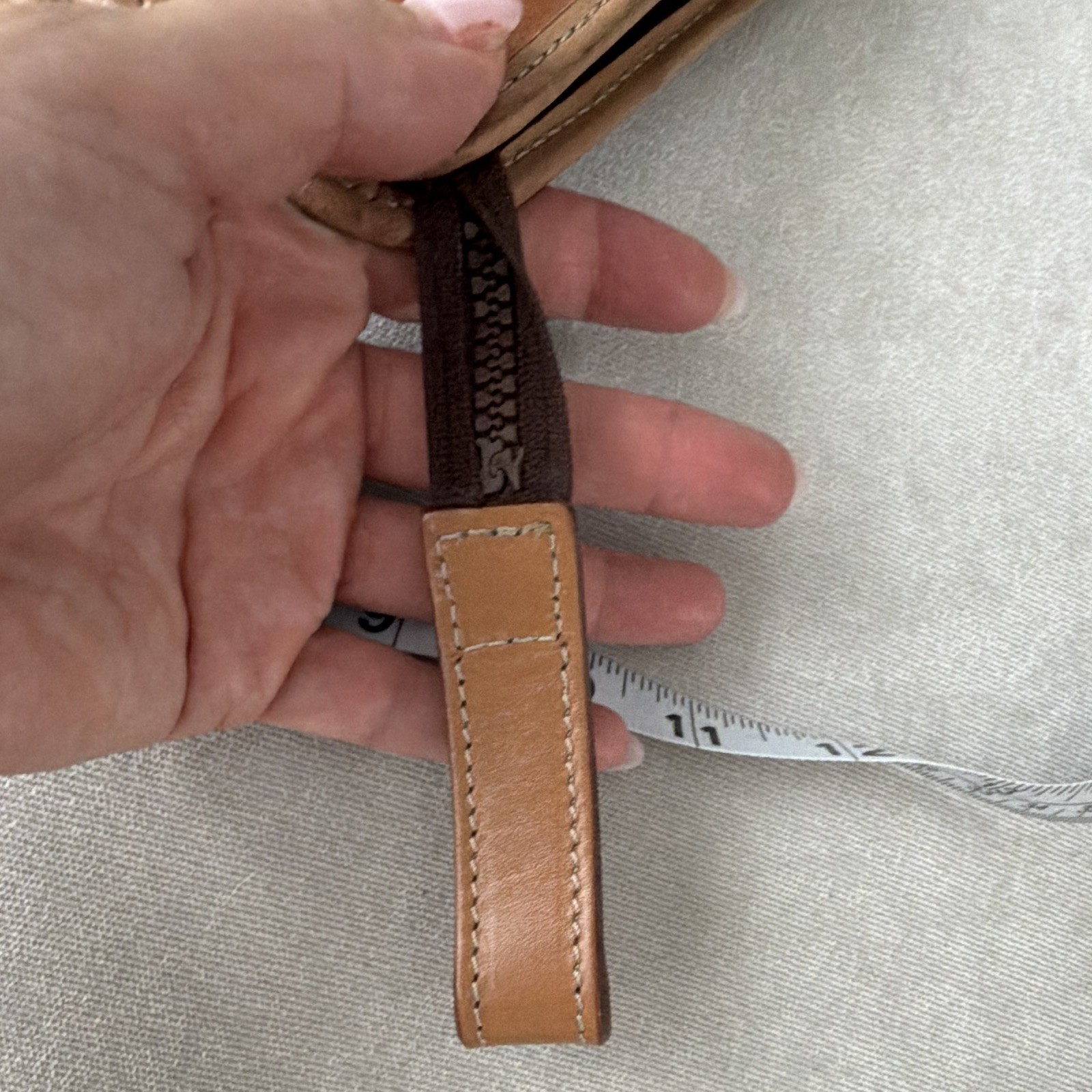 ⁠Vintage CELINE Macadam Canvas Clutch Pouch Wristlet Brown Tan Leather Trim