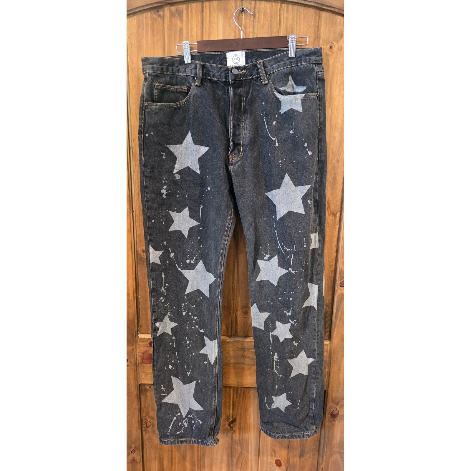 Babyface MNML Star Print Jeans Mens 34×32 Black Excellent Splatter Denim Pants