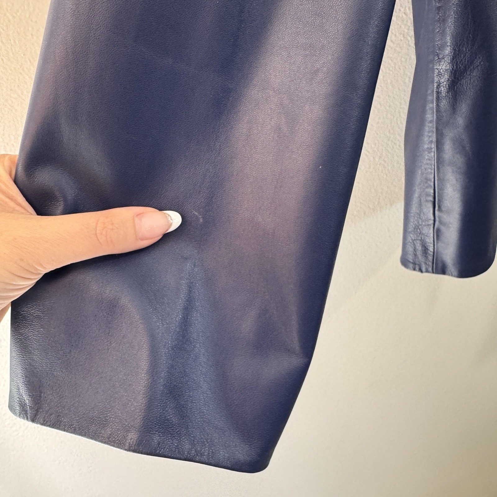 NWT Lafayette 148 New York Jacket Coat $998 M Leather Reversible Blue Drapey
