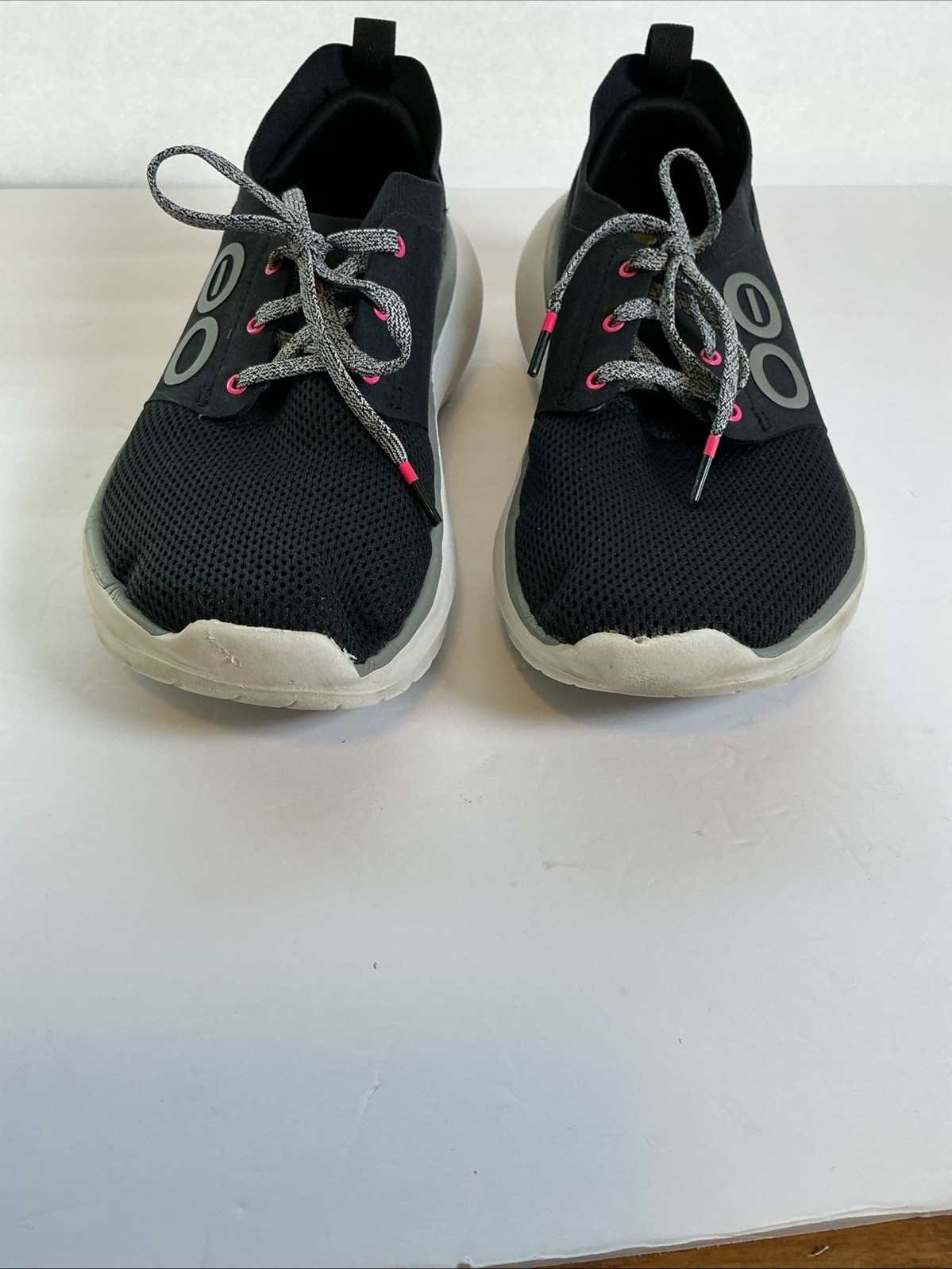 OOFOS OOmy Stride Black Synthetic White Lace Up Comfort Shoes Women 8.5US/39.5EU