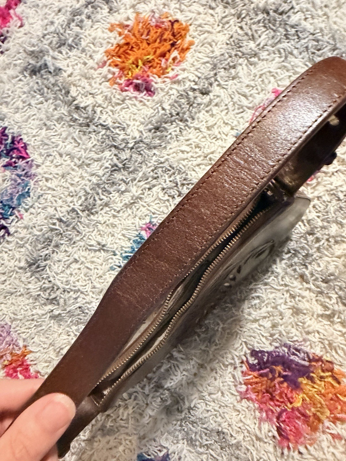 Tommy Bahama 100% Leather Brown Shoulder Bag with Leaf Cutout