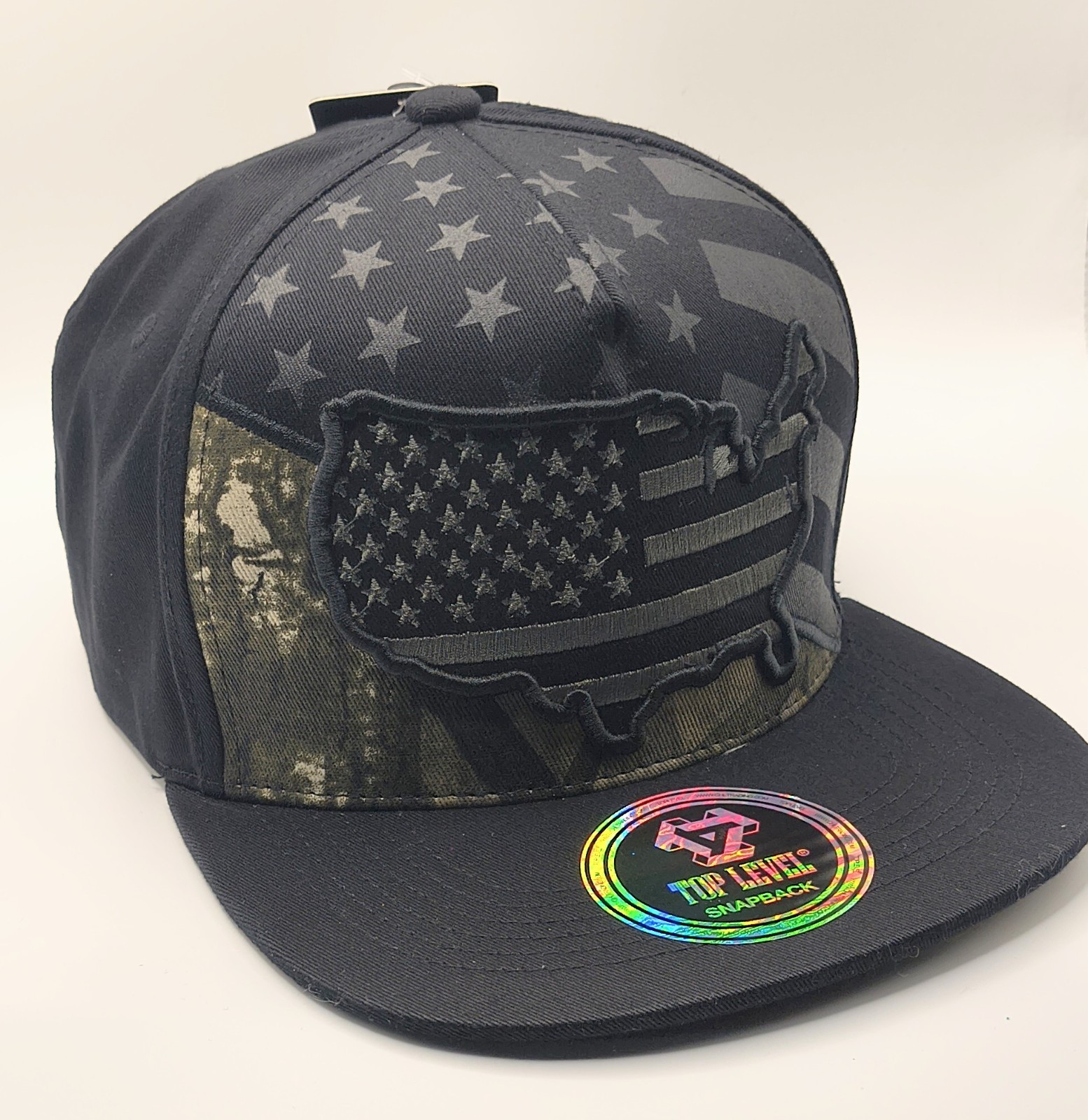 New Top Level United States Map Flag Flat Brim Snapback Hat * USA * Black/Camo