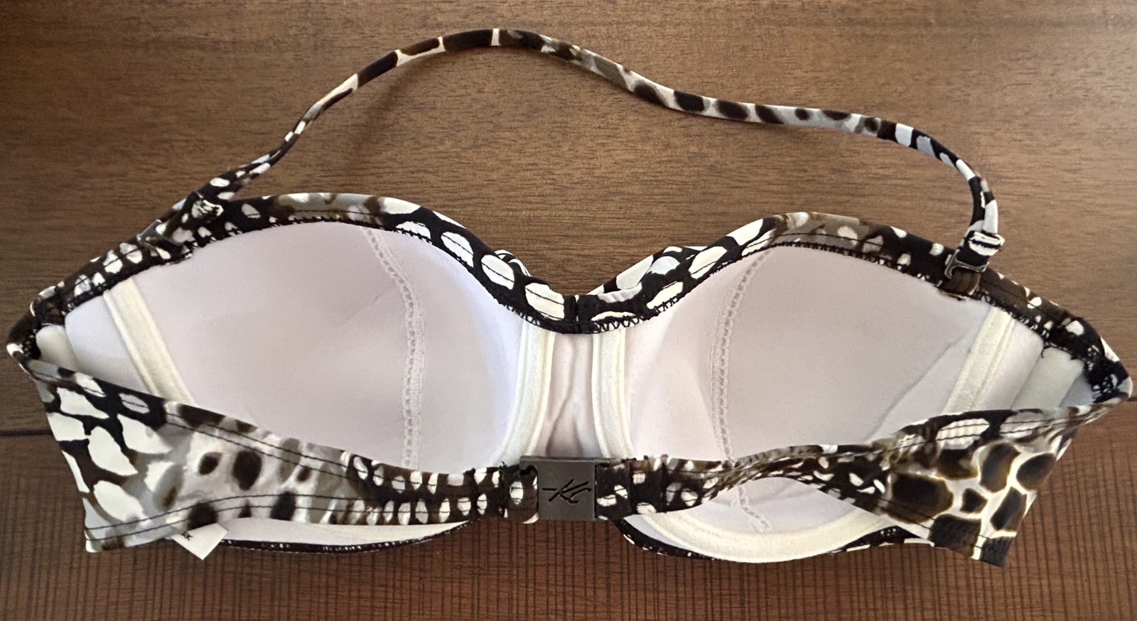 Kenneth Cole Brown/Black/White Bandeau Bikini halter top Underwire 34 NWOT