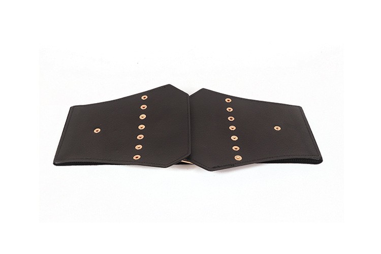 Women Black Wide Faux Leather Belt Elastic Stretch Corset Punk Rivet Waistband
