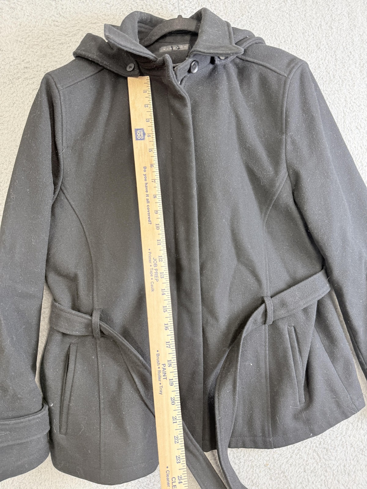 Braetan Jacket Womens Medium Black Hooded Belted Waist Tie Zip Lined Coat Winter