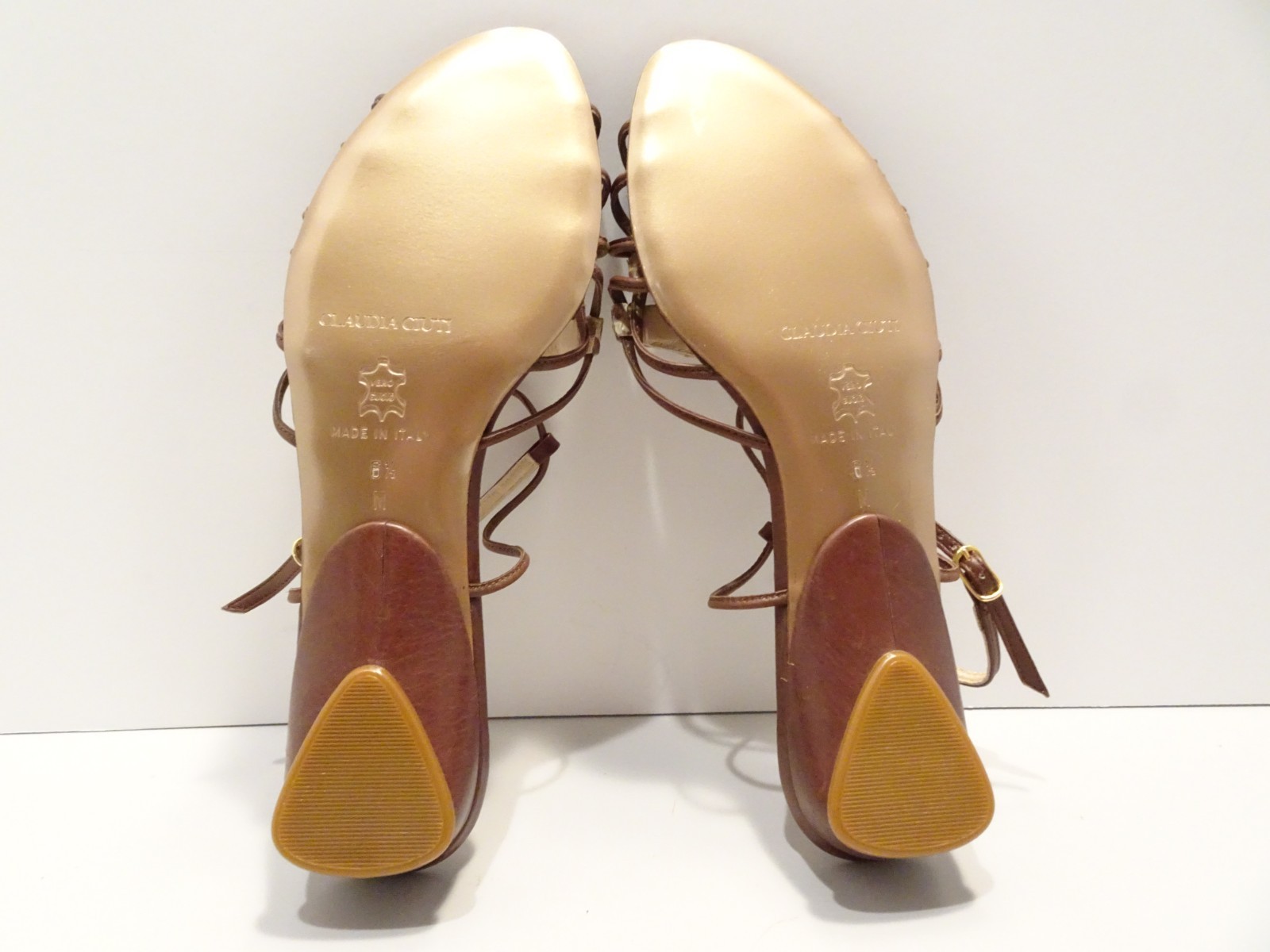 Claudia Ciuti Brown Slingback Sz 6.5M Leather Sandals Snakeskin Accent Strappy
