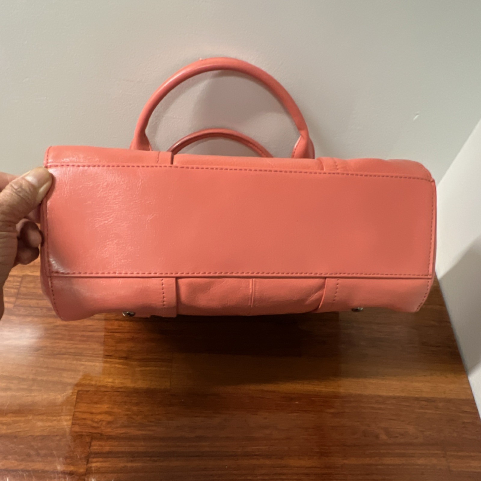 Kenneth Cole Reaction Coral Double Handle Top Handle Bag Turn Lock Buckle Accent