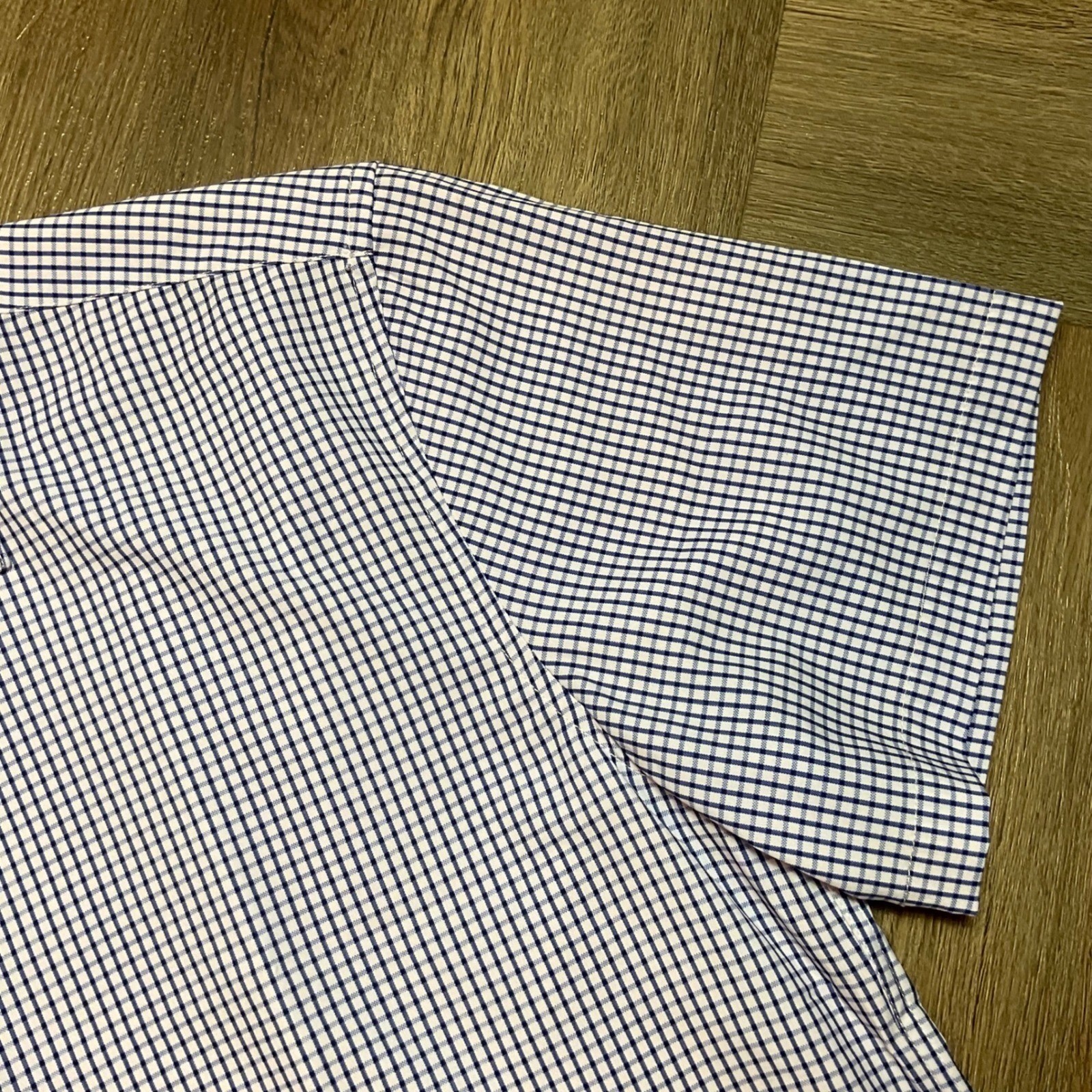 Nautica Slim Fit Navtech Gingham Short Sleeve Shirt Mens Large Blue White Preppy