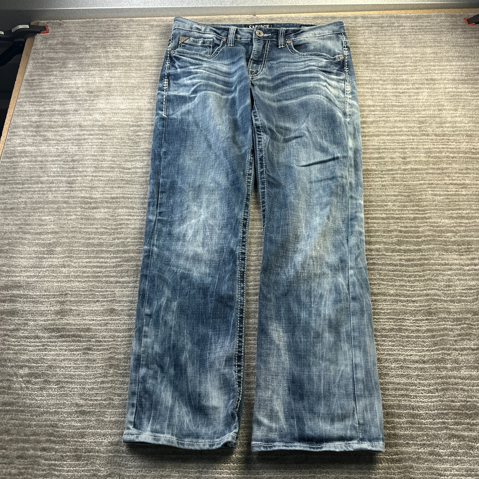 Buckle Salvage Mens 33×31 Blue Denim Pants Mayhem Bootcut Ranchwear BKE Acid