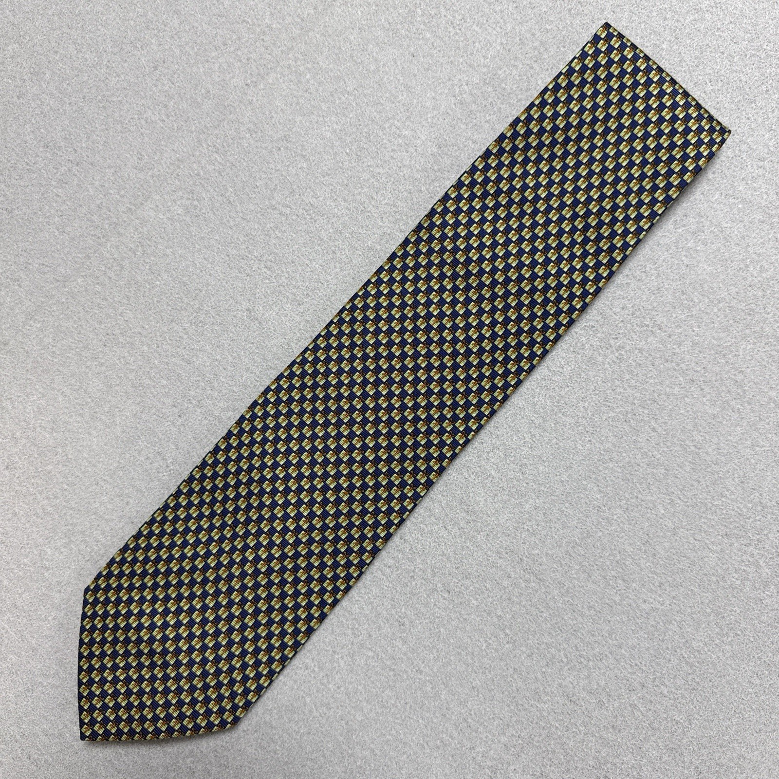 Salvatore Ferragamo Tie Navy Gift Box Present Print Silk Italy 100% Wide 9.2cm