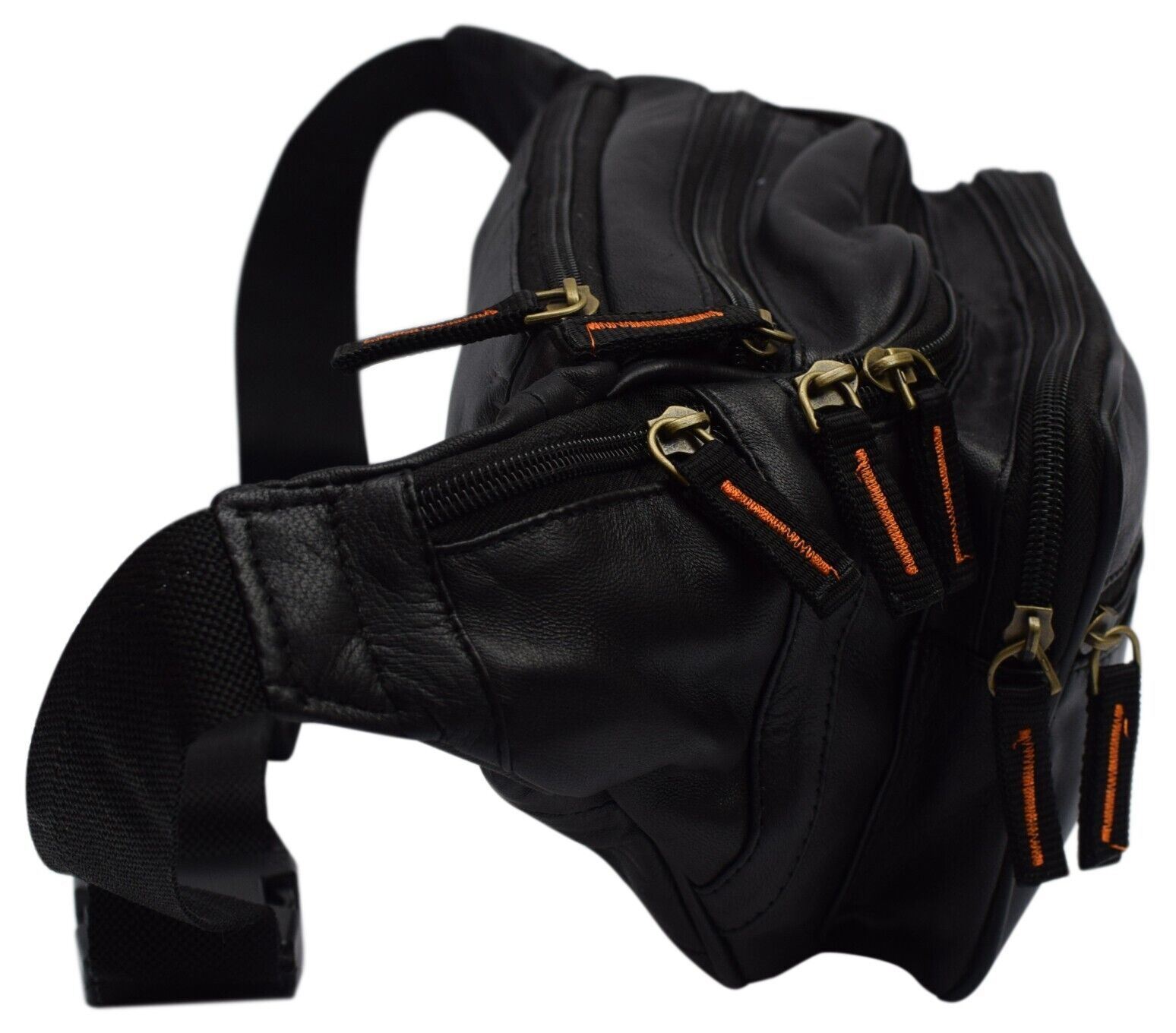 Genuine Leather Fanny Pack Multi Zippered Waist Bag Hip Belt Purse Black Pouch