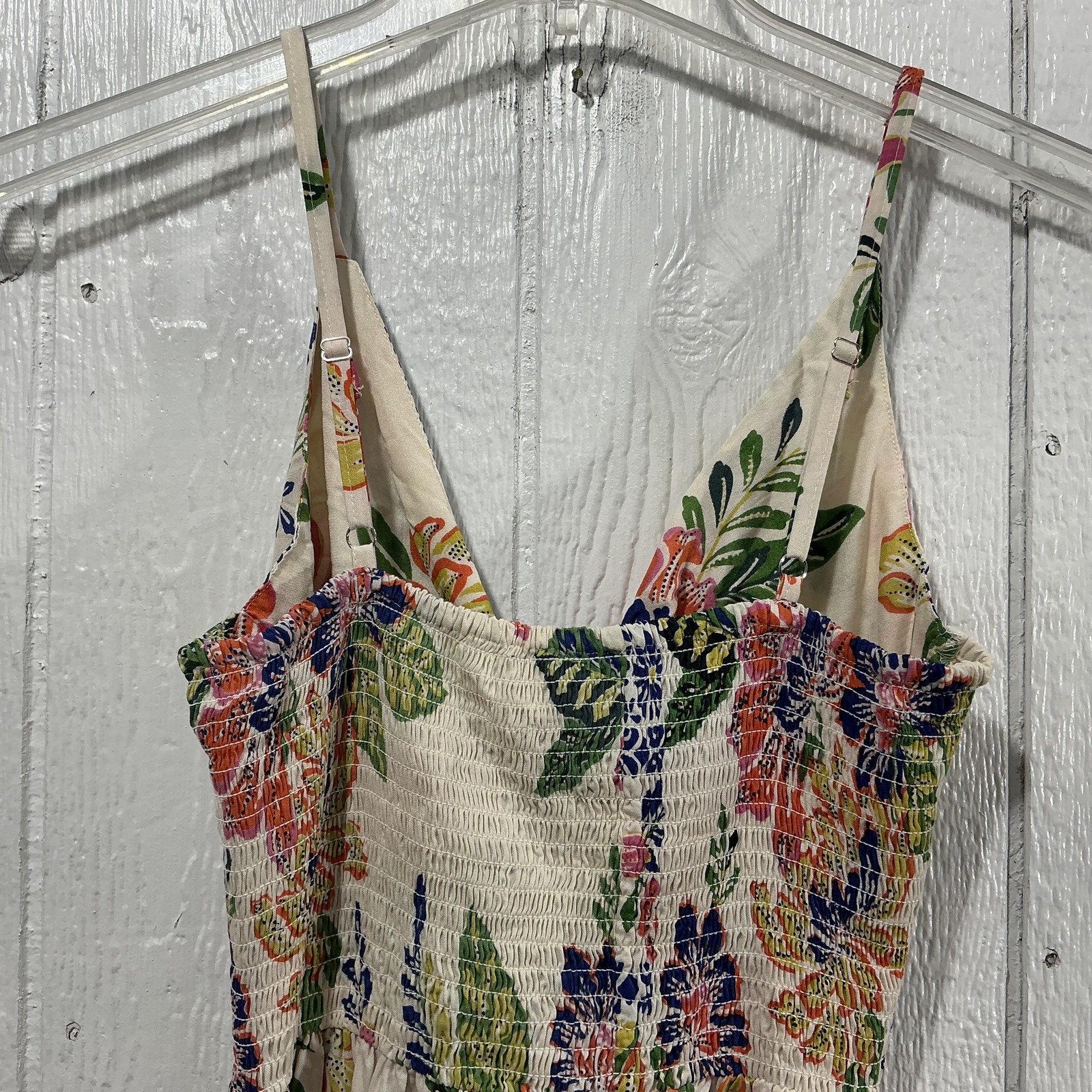 Angie Dress Womens Large Multicolor Floral Maxi Boho Rayon Sundress 48in Long