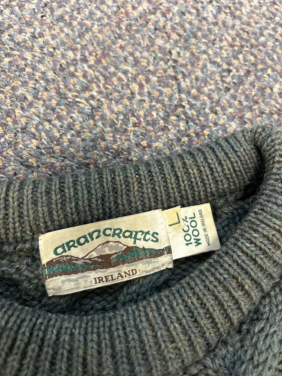 Aran Crafts Sweater Mens Large Green Wool Cable Knit Crewneck Fisherman Ireland