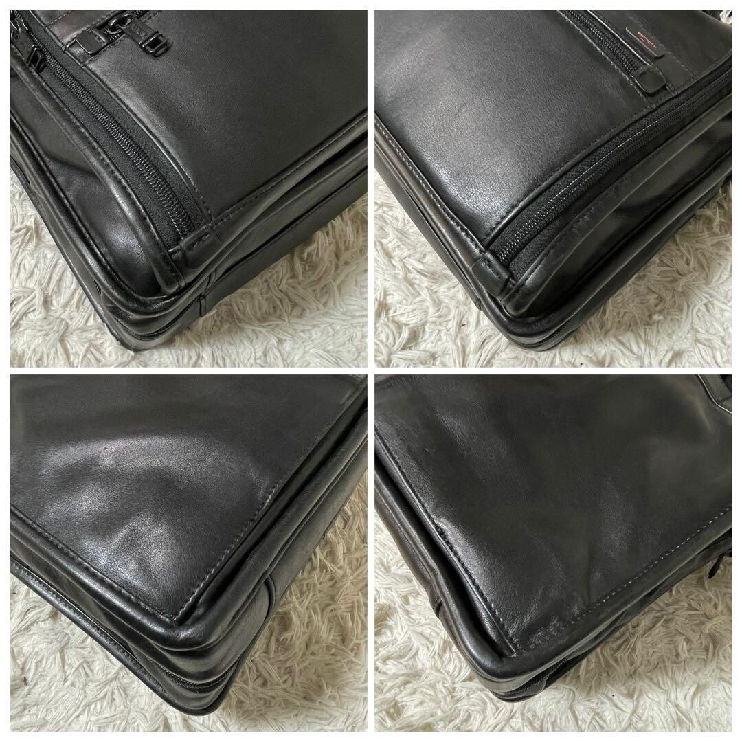 TUMI 96531DH Alpha T Pass Leather Briefcase Black 2 Way Business Bag Authentic