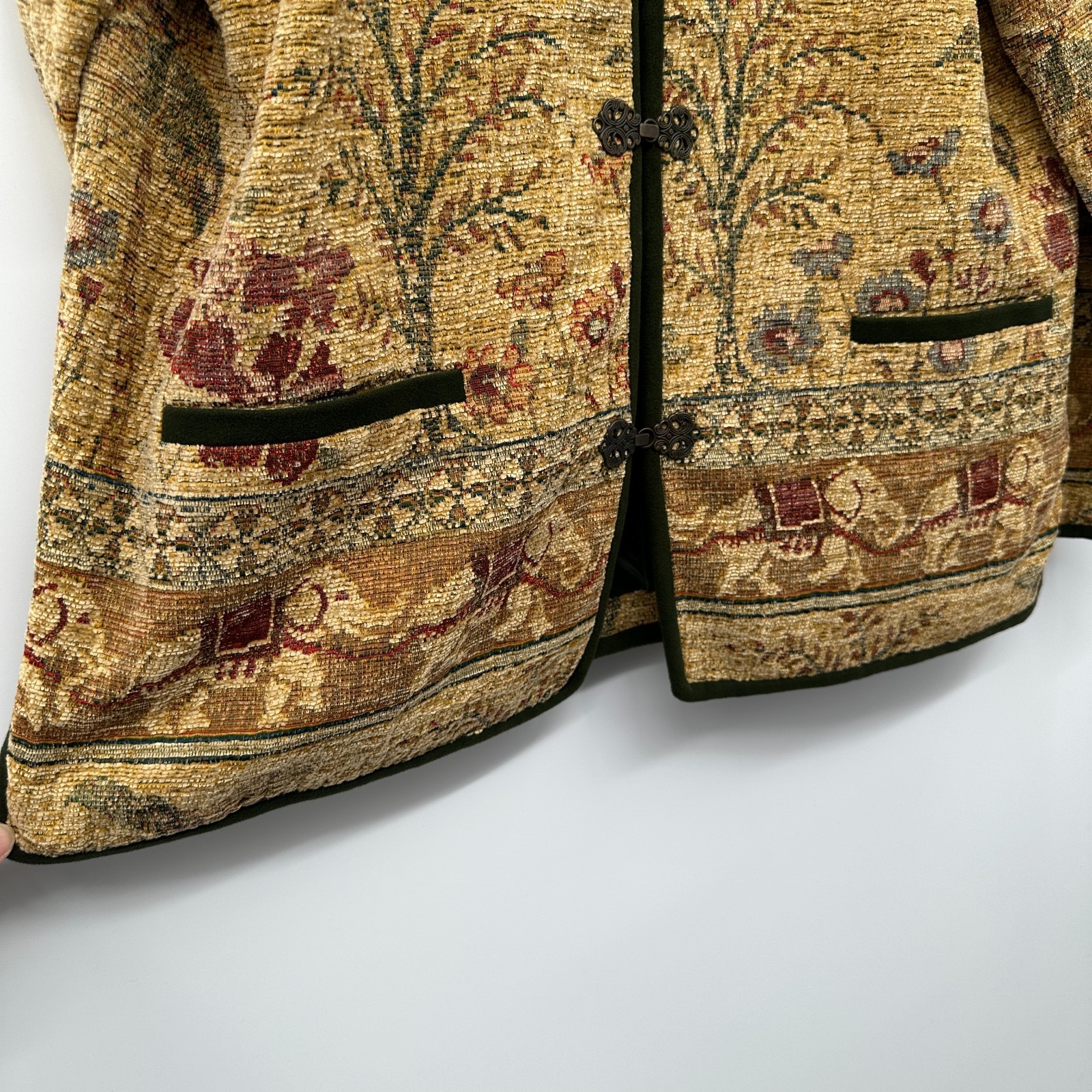 Vintage Tapestry Jacket Blazer Size L XL Lined Elephant Earthy Textured Hungary