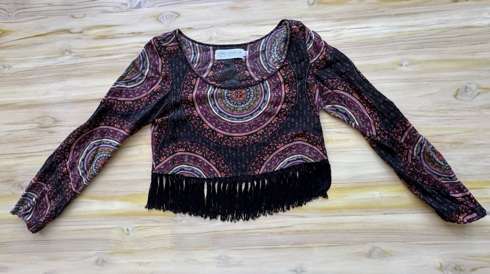 Gypsy Warrior Womens Size M Boho Mandala Print Crop Top Fringe Fairy Whimsy Goth