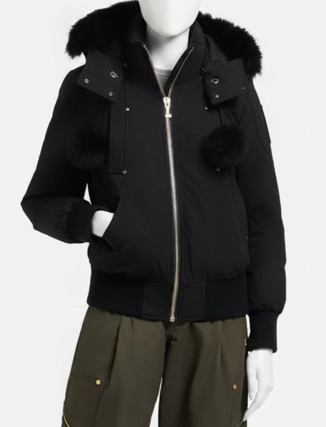 Moose Knuckles Women’s Black Debbie Shearling-Trim Down Bomber Jacket Size M