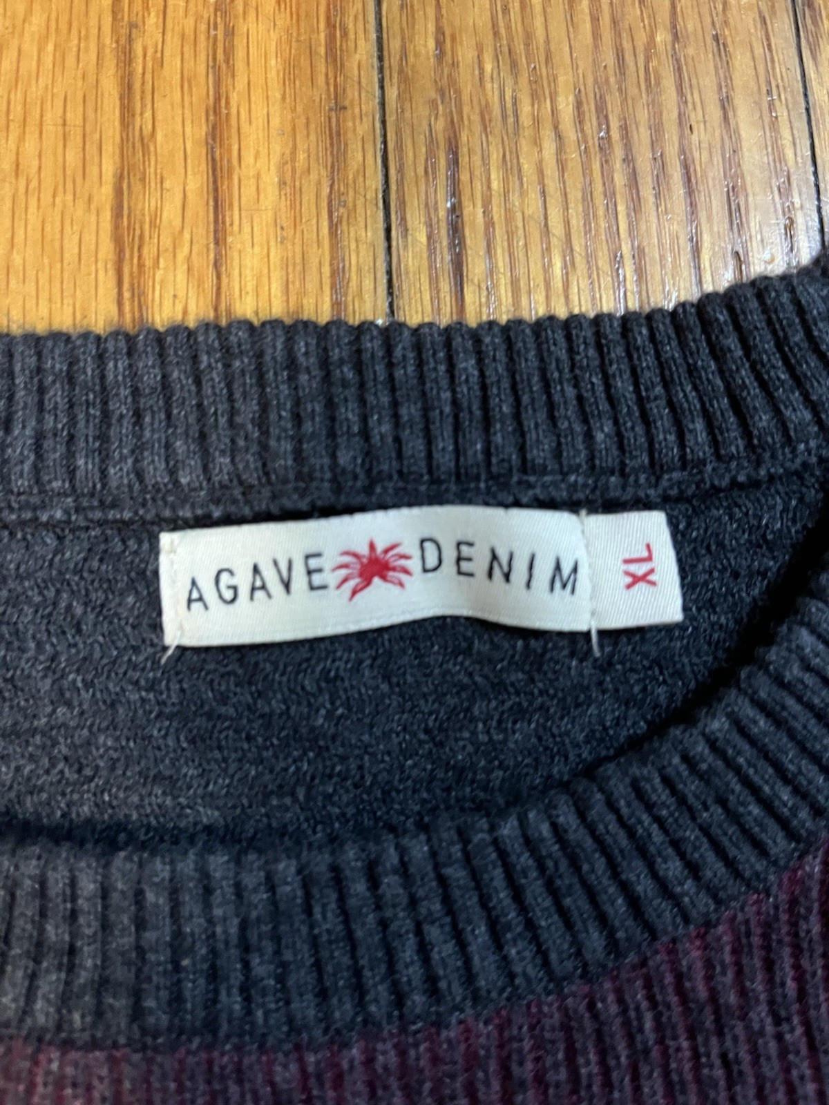 Agave Denim Kestrel Crew Neck Sweater Ribbed Cotton Burgundy Dark Gray Size XL