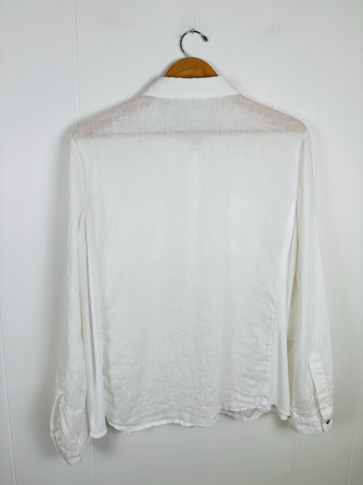 Calvin Klein Women XL White Linen Button Down Blouse Shirt Roll Tab Sleeve