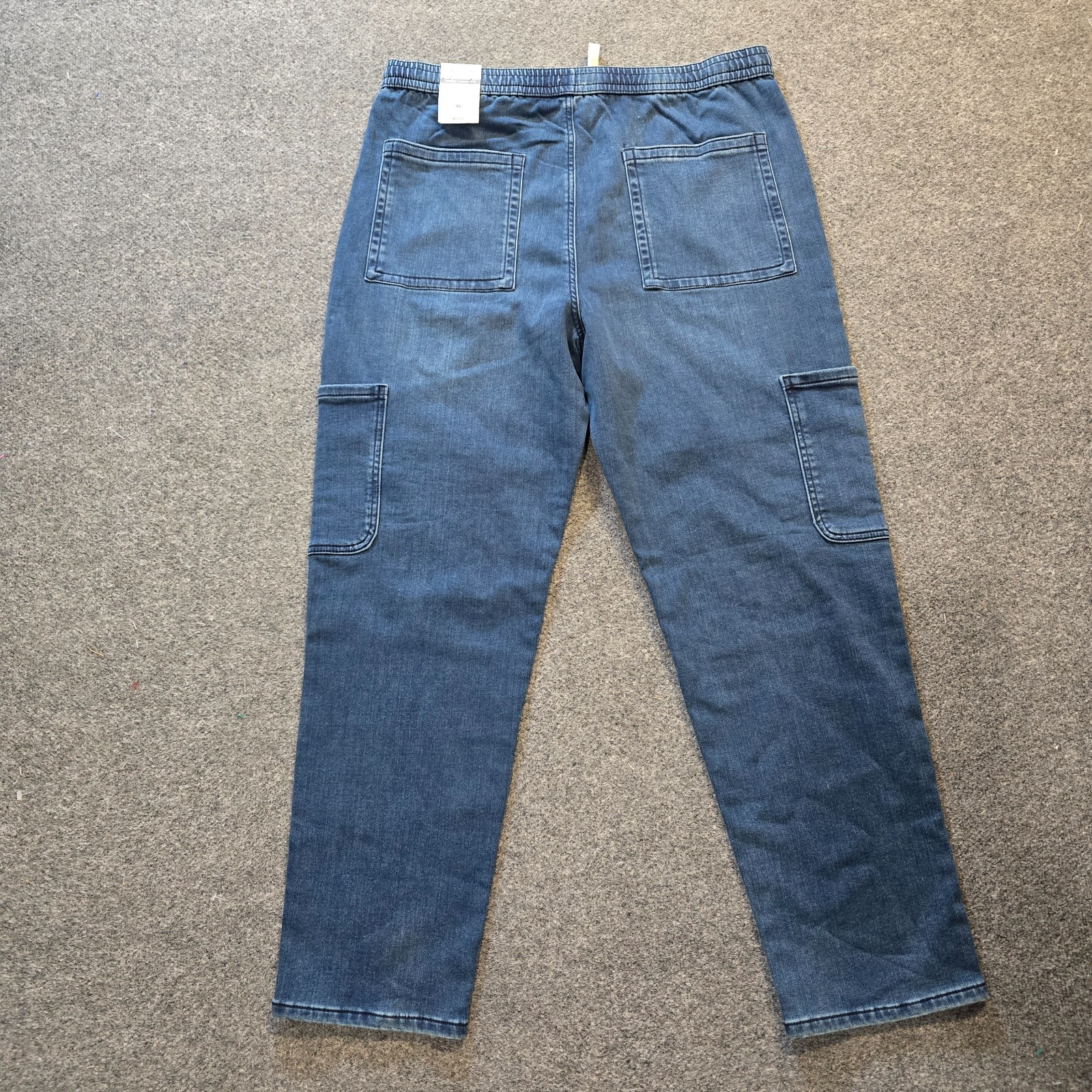 Sun Stone Jeans Mens XL Blue Denim Pull On Cargo Utility Taper Stretch Casual