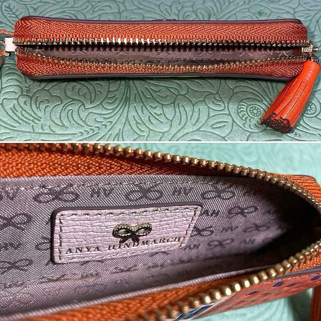 Anya Hindmarch Plaster Charm Coin Case OUCH Band-Aid Motif Muted Orange Leather