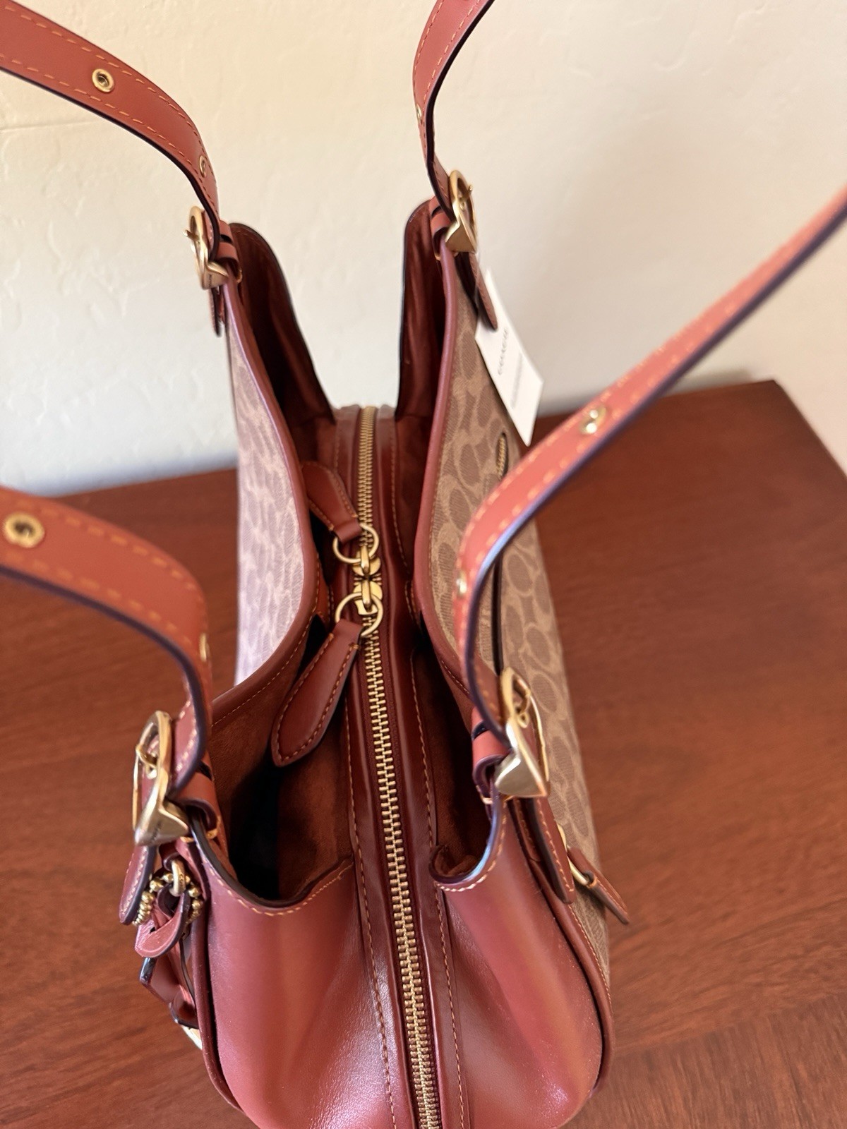 NWT Coach C4825 Lori Shoulder Bag In Signature Canvas & Calf Leather-Tan Rust