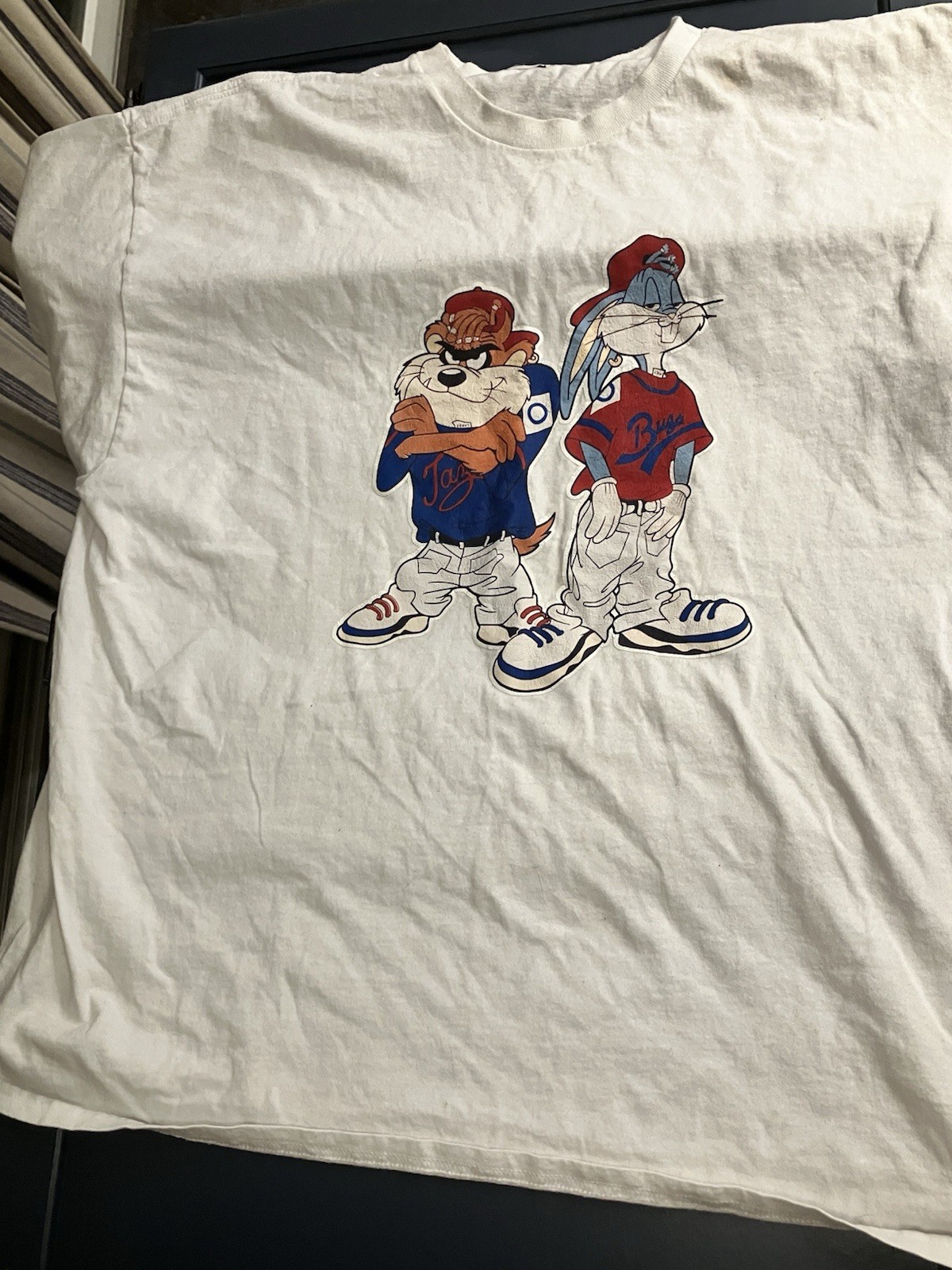 Vintage Looney Tunes Taz Bugs Baseball Shirt XL White Cartoon Graphic Tee