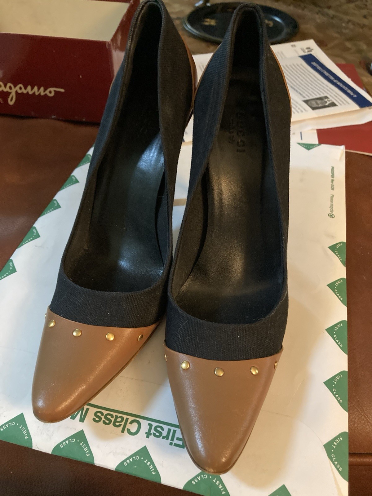 Tom ford For Gucci Circa 2001 Navy And Brown Leather Heels