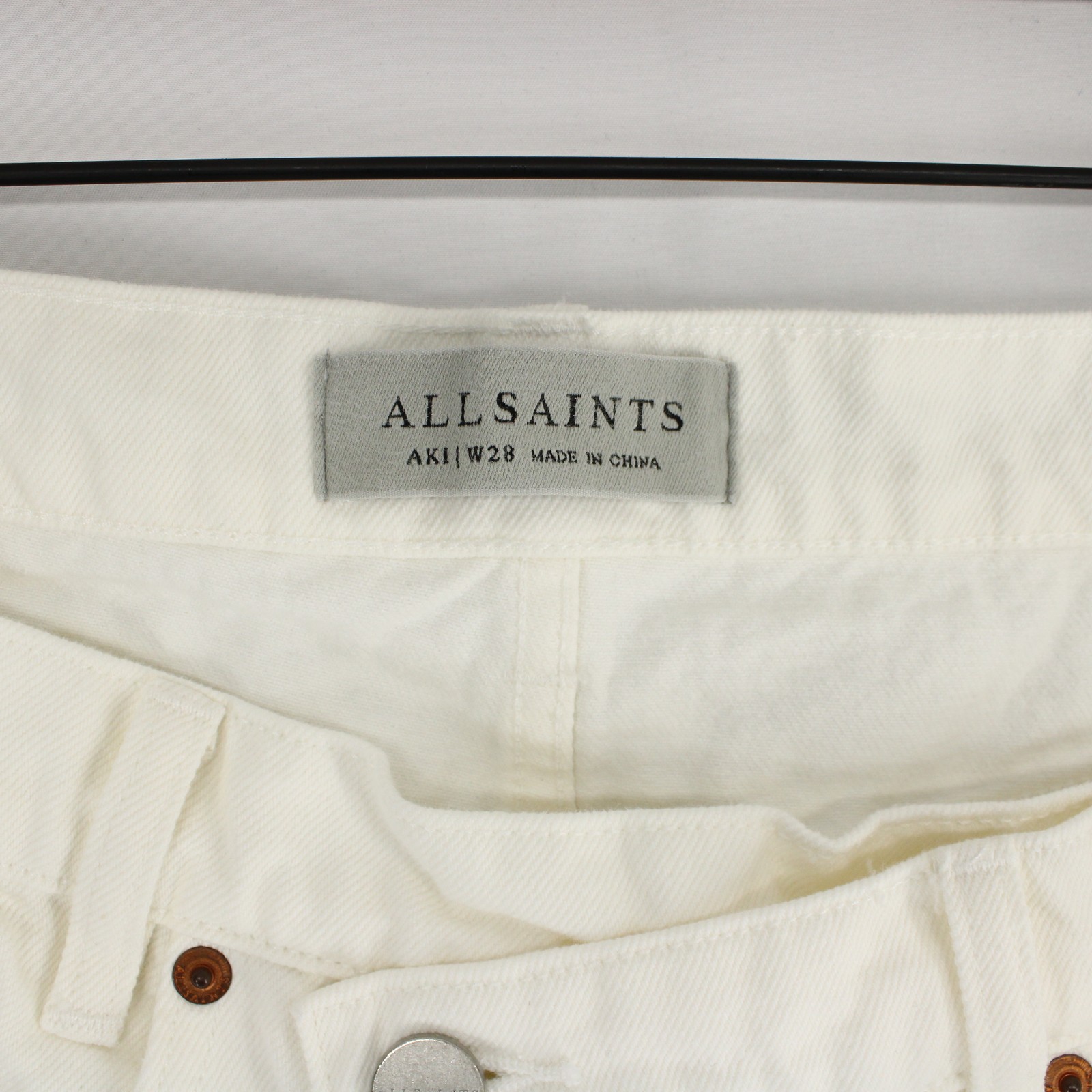AllSaints Aki Jeans Womens 28 White Crossover Waist Raw Hem Wide Leg Asymmetric