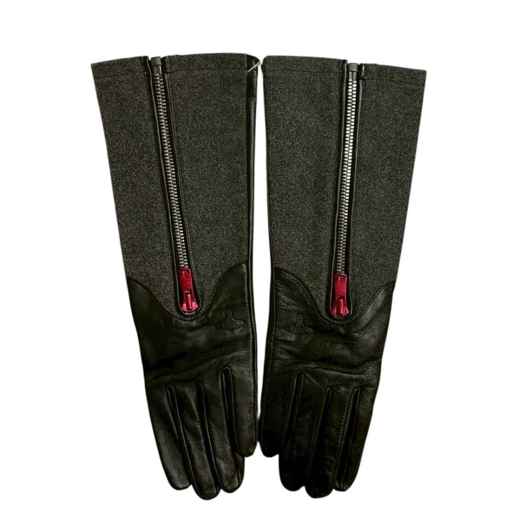Vivienne Westwood 20cm 7.8in Long Leather Gloves Arm Warmer Black x Red Japan