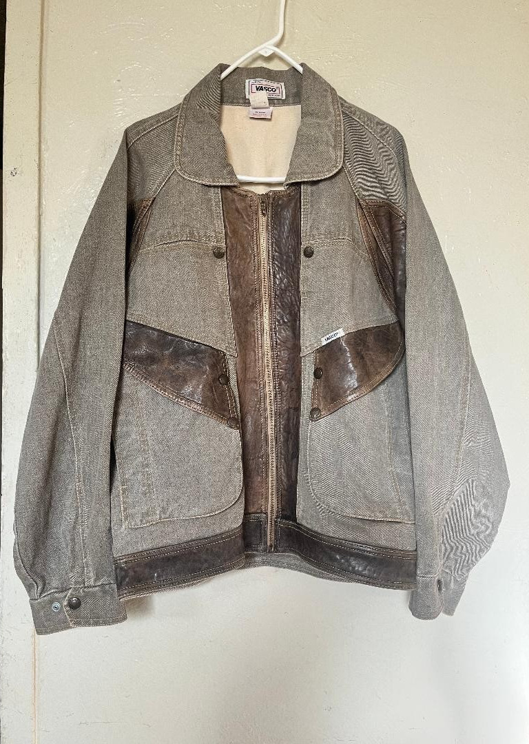 Vintage 90’s Vasco leather trim denim jacket hippie M