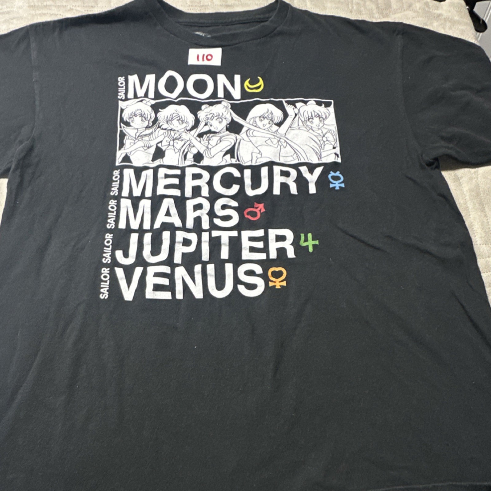 Sailor Moon Men’s Black Graphic Print Cotton T-Shirt L Short Sleeve Anime