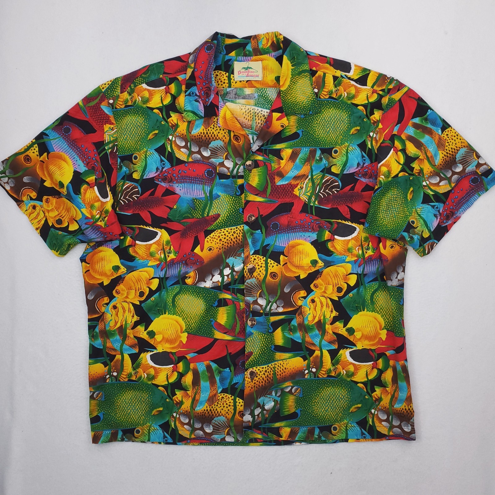 Vintage Paradis On Hanger Shirt Mens XXL Mulitcolor Tropical Fish Colorful Beach