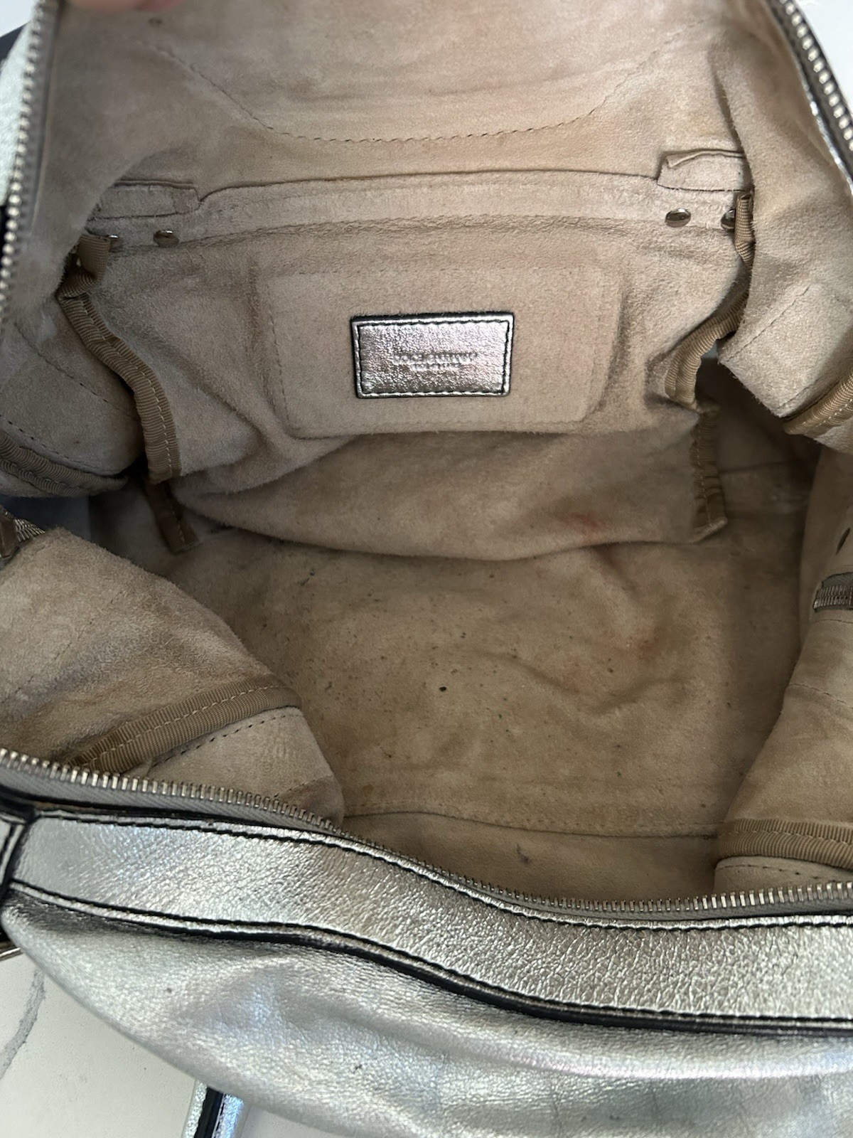 Dolce & Gabbana Metallic Silver Satchel Top Handle Bag Zip Detachable Strap